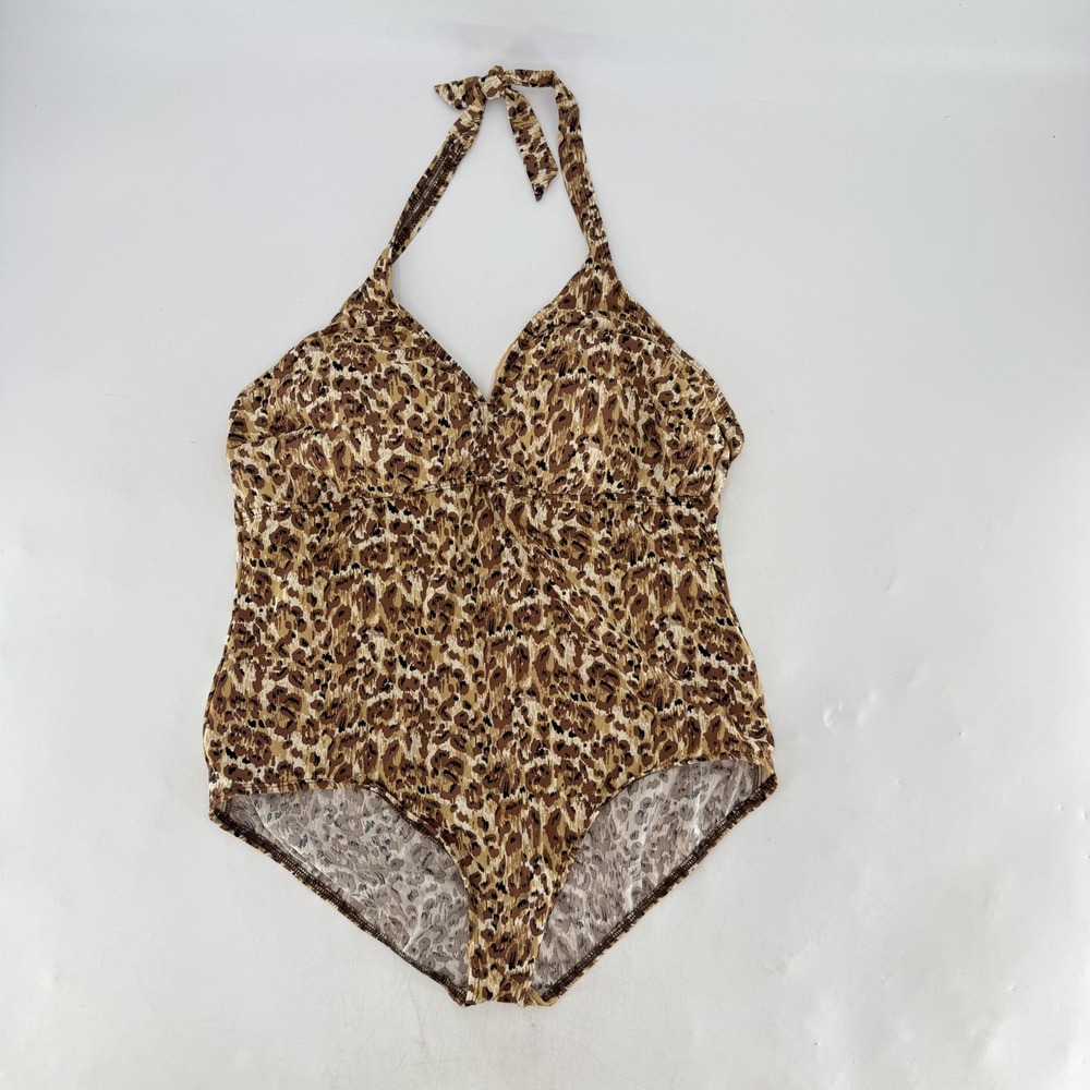 Liz Claiborne Woman 22W Leopard‎ Print Halter One Piece Swimsuit